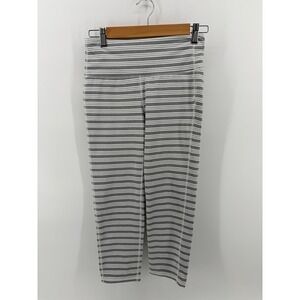 Athleta Leggings Gray/White Stripe Crop Stretch Workout Pants Women's Small